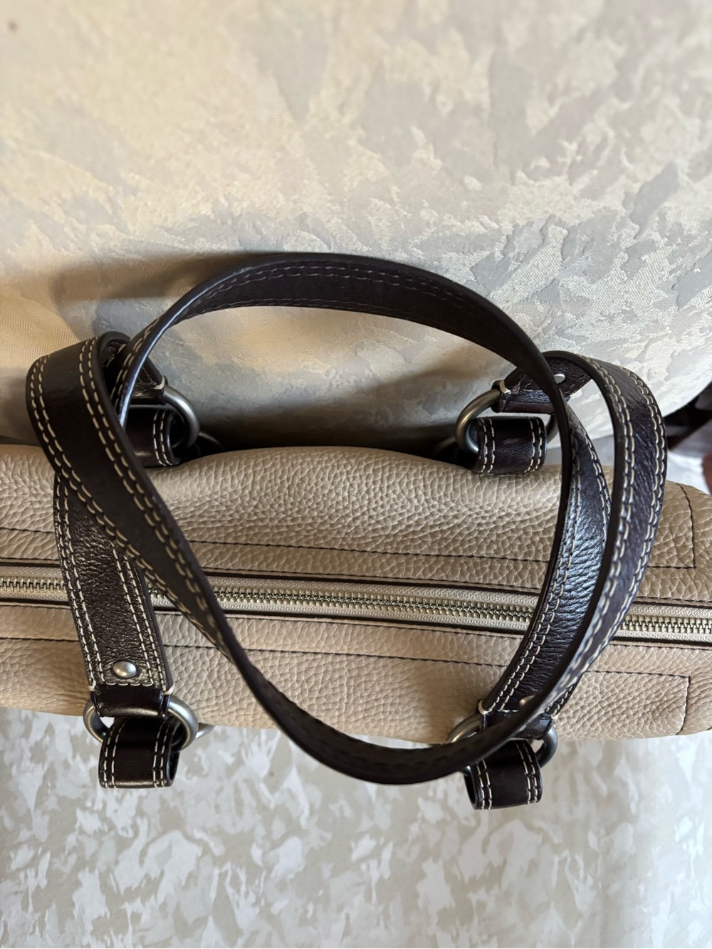 COACH CHELSEA BEIGE PEBBLED LEATHER SATCHEL SHOULDER BAG - Picture 6 of 12